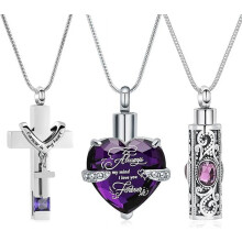 Conjunto de collar con urna y colgantes cilíndricos de corazón y cruz (3 unidades)