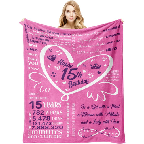 Coperta per il 15 compleanno per ragazze e donne, 50x60 pollici
