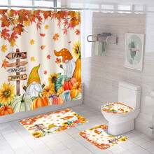 Ensemble rideau de douche Thanksgiving avec tapis antidérapant et toilettes