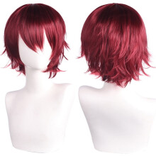 Anime-stijl cosplay pruik, unisex, wijnrood, hittebestendig