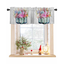 Floral and Gray Wood Grain Rod Pocket Valance 60x18 Inch