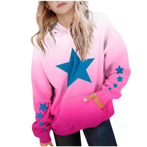 Κοριτσίστικο preppy oversized φούτερ με κουκούλα, έντονο ροζ, ηλικίας 7 ετών 1