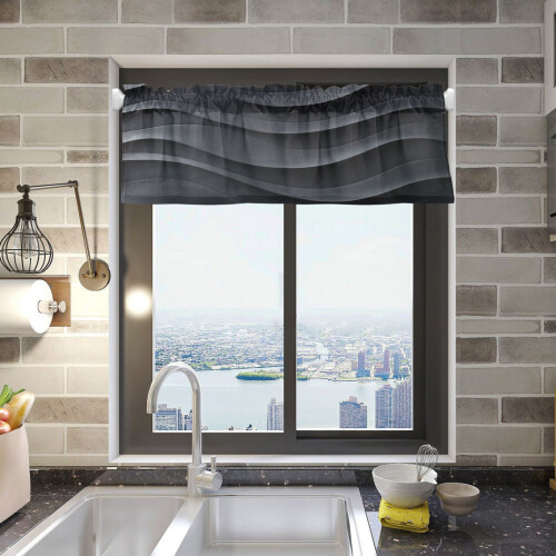 Dark Gray Wave Pattern Curtain Valance 54 x 18 Inch Rod