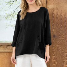 Dames zomervest met lange mouwen en ronde hals, effen kleur