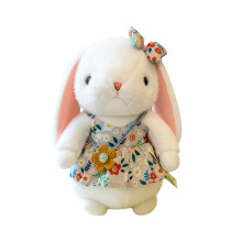 Paashaas pluche pop, wit konijn, 30 cm met bloemenprint