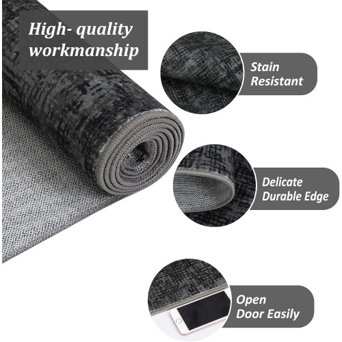 Black Modern Abstract Area Rug 5x7 Non-Slip 1