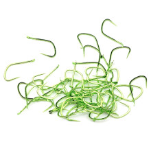 Green Barberless Fishing Hooks Long Shank 50 Pcs