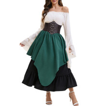 Women's Medieval Off-Shoulder Dress Set with Waist Cincher