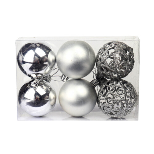 Christmas Ball Ornaments Silver Plastic 6 pcs