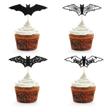 Halloween Cupcake Toppers Black Glitter Bat 12pcs