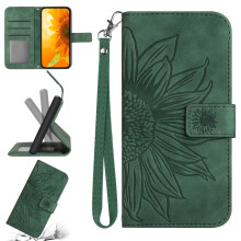 iPhone 16 Plus PU-Wallet-Hülle, grün, schlank, Sonnenblumenmuster