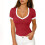 Top da donna a maniche corte con scollo a V e blocchi di colore 1