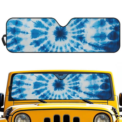 Blue Tie-Dye Windshield Sun Shade for Jeep Wrangler and