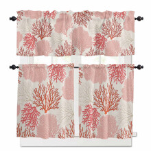Coral Kitchen Curtains and Valances Set Red Pink 3-Pc