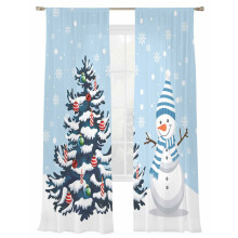 Rideaux transparents sapin de Noël et bonhomme de neige 52 x 84 po, clairs