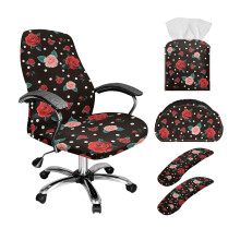 Ensemble de 5 housses de chaise de bureau noires Ă pois roses