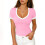 Top da donna a maniche corte con scollo a V e blocchi di colore 1