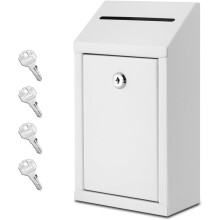 Metal Donation Box with Lock Wall Mounted White 1-Pack