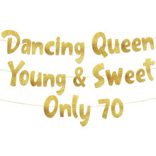 Dancing Queen Young & Sweet Only 70 Gold Glitter Banner - 70th Birthday Party Decorations