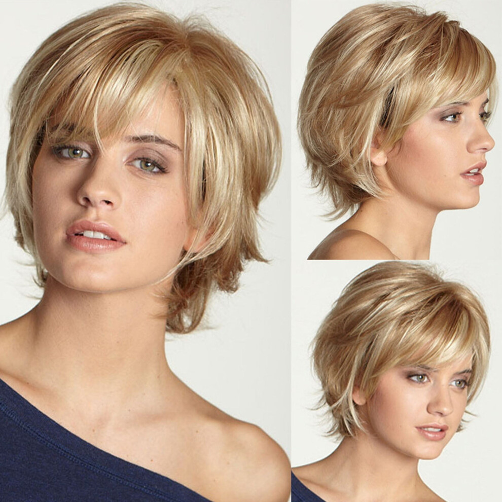 Women's Natural Synthetic Wig Short Straight Layered Blonde