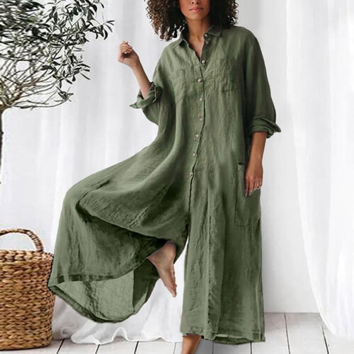 Damen-Baumwoll-Jumpsuit, locker geschnitten, elegant 1