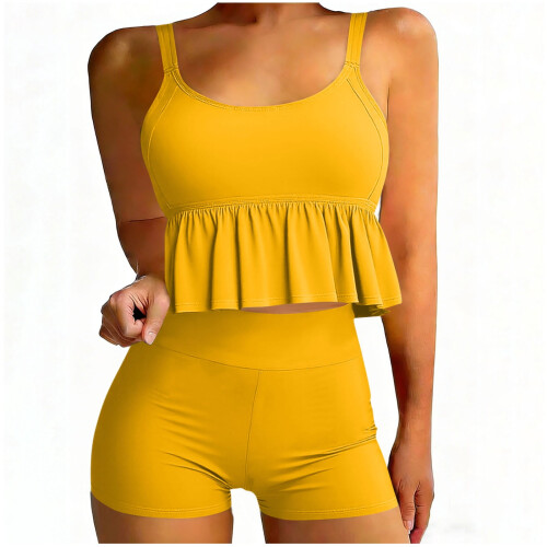 Women's Two-Piece Bikini Set with Strappy Top and Boxer
