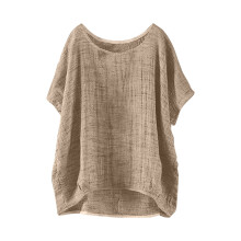 Women's Short Sleeve Linen Shirt Bronze M