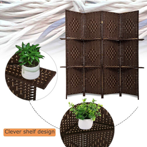 Freestanding Room Divider Brown 4-Panel with Removable 1