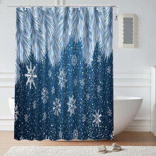 Rideau de douche rouge imperméable avec sapin de Noël enneigé