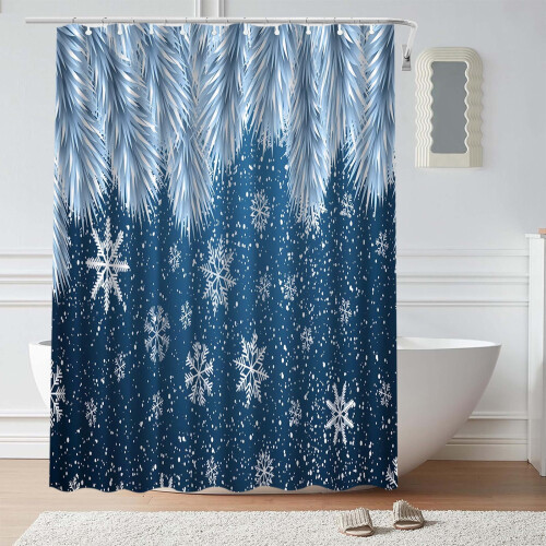 Rideau de douche rouge imperméable avec sapin de Noël enneigé
