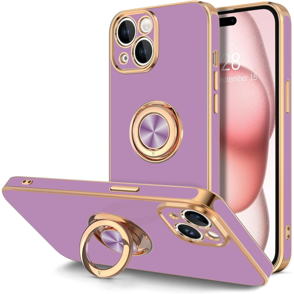 Iphone 15 Plus Case With 360 Rotatable Ring Stand Purple 9101399837503