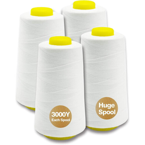 White Polyester Serger Thread 4 Cones  3000 Yards
