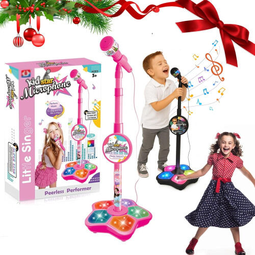 Kids Karaoke Machine with Mic, Adjustable Stand, Lights,