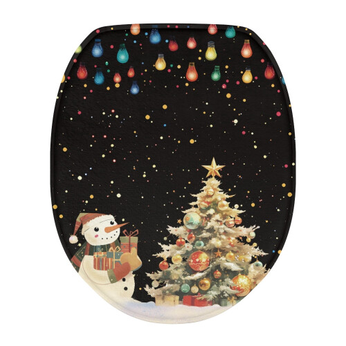 Weihnachtsbaum- und Schneemann-Toilettendeckelbezug mit Lichtern