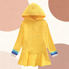 Girls Hooded Dress Long Sleeve Solid Color Casual