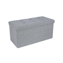 Fabric Storage Ottoman - Linen Fabric - Light Grey - Versatile Folding Toy Box