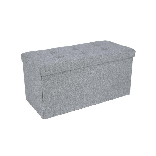 Fabric Storage Ottoman - Linen Fabric - Light Grey - Versatile Folding Toy Box