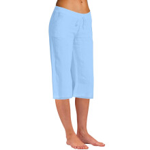 Damen-Capri-Leggings aus Baumwoll-Leinen-Mischgewebe, hellblau, Größe XXXXL