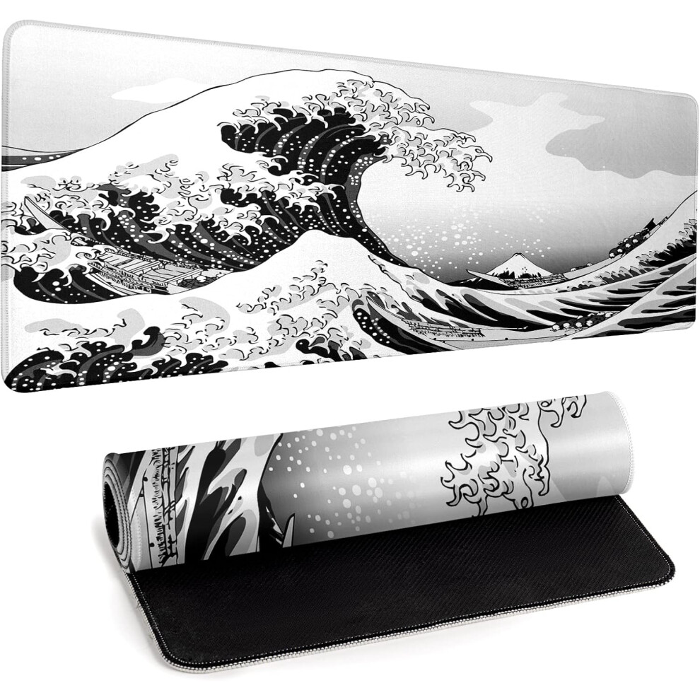 Japanese Sea Wave Gaming Mouse Pad 31.5X11.8 Inch 3Mm Black 9097180158677