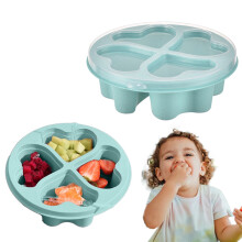 Heart-Shaped 4-Compartment Snack Box with Lid, Stackable,