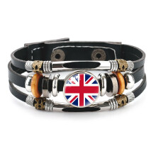 Leather Bracelet Country Flag Multi-Layer Black Cowhide