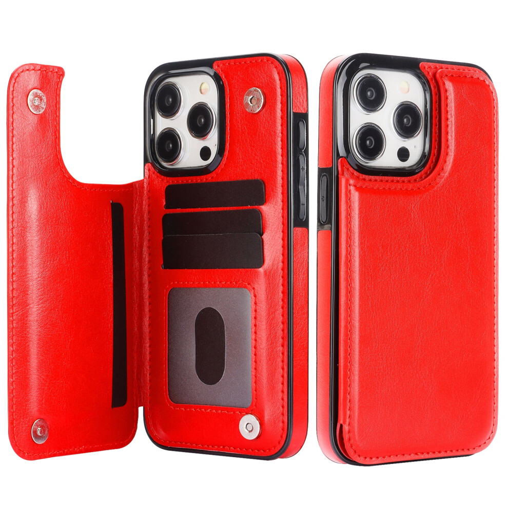 Iphone 16 Pro Wallet Case Pu Leather Red 9132278404875