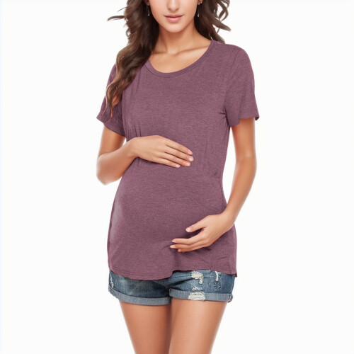 Women's nursing shirt short sleeve stretchy red 1