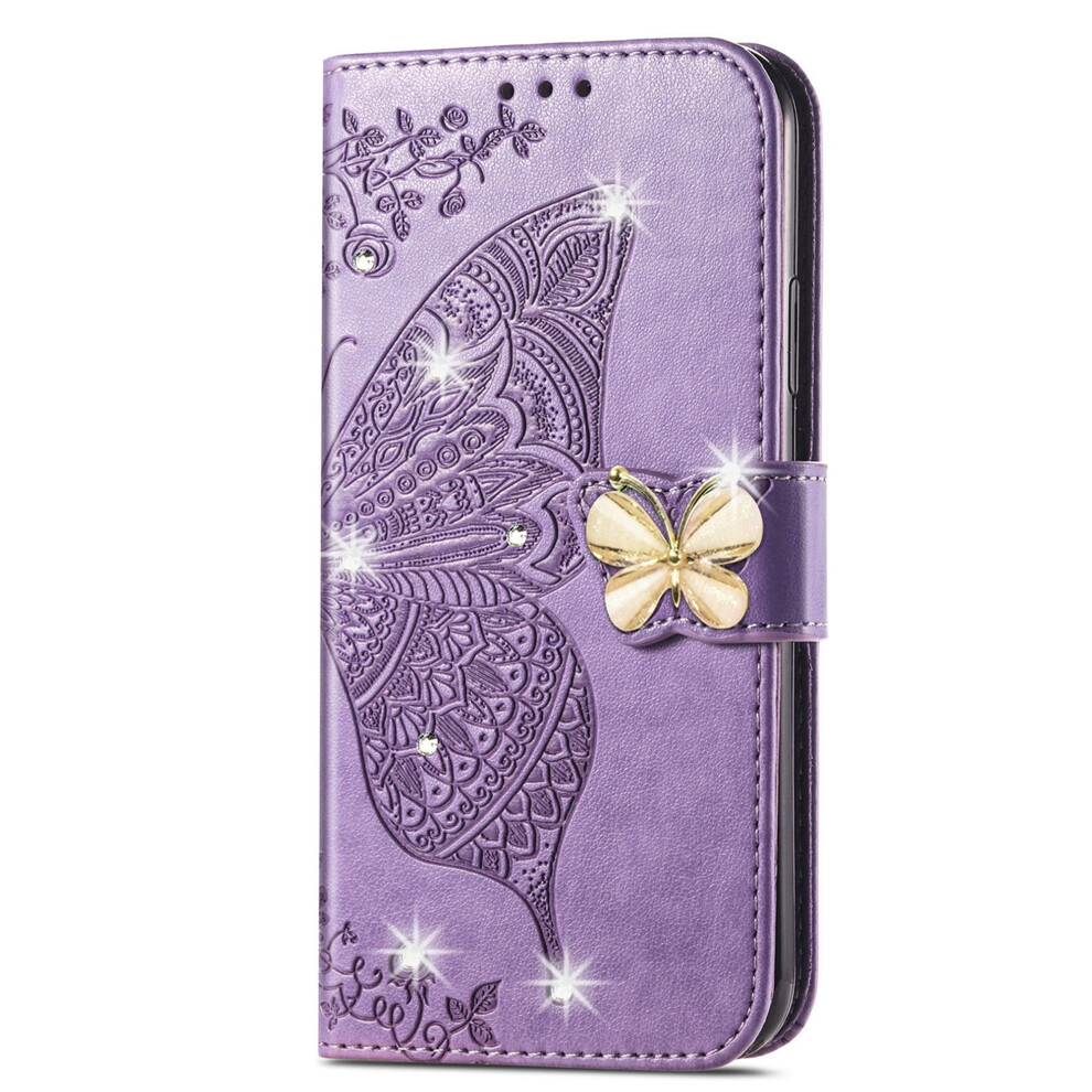 Iphone 15 Wallet Case Butterfly-Embossed Pu Leather Purple 9132278407067