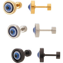 Evil Eye Stud Earrings Stainless Steel 6 pcs 3 colors 8mm