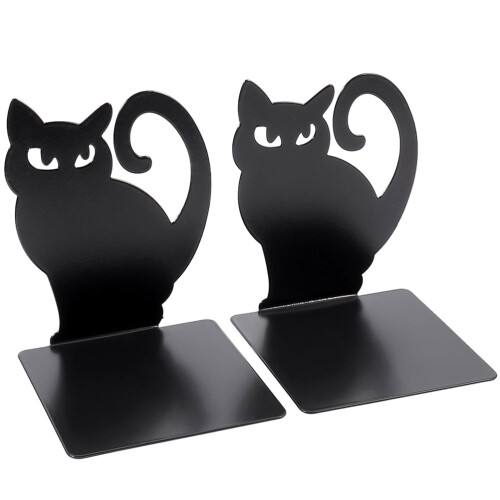 Cat-Shaped Book Ends Black 2 Pcs