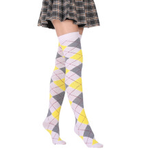 Karierte Overknee-Socken für Damen, hochelastisch, ein Paar