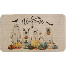 Leutsin White Halloween Door Mat 16x24 in Spooky Ghost