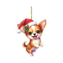 Christmas Tree Dog Ornament 3.14 inch Red Hat