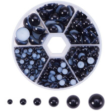 Black Flat Back Pearl Cabochons 4-12mm 6 Sizes 690 Pcs